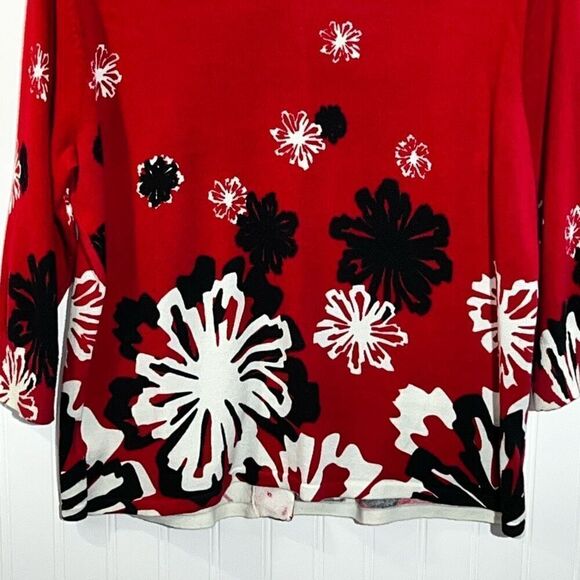 Mercer Street Studio Button Up Cardigan Sweater Womens Large Red Floral 3/4 Slv - Picture 8 of 8